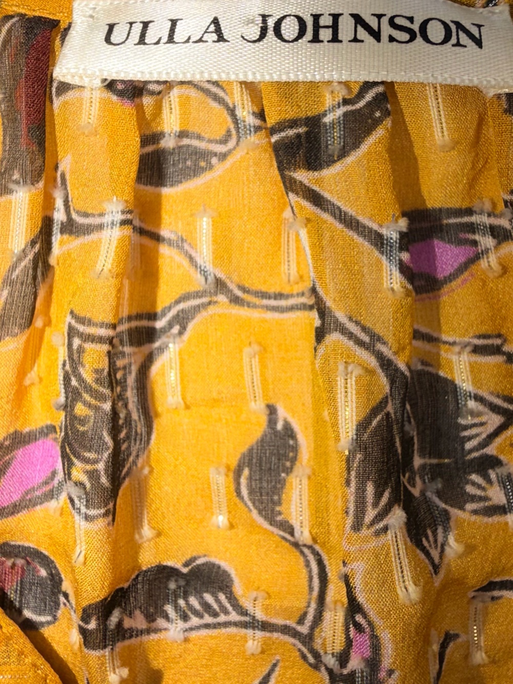 Ulla Johnson Mustard Floral Ruffle Sleeveless Silk Blend Blouse Size 8 - Picture 3 of 10
